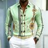 New Men's Shirt Palace Style Shirt Black Gold Pattern Printed Slimming Long Sleeve Shirt Trendy Fashion Casual Men's Wear