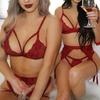 3Pcs/Set G-string Close-fitting Visual Experience Spandex See-through Bra Three-piece Suit Lace Open Crotch Thongs
