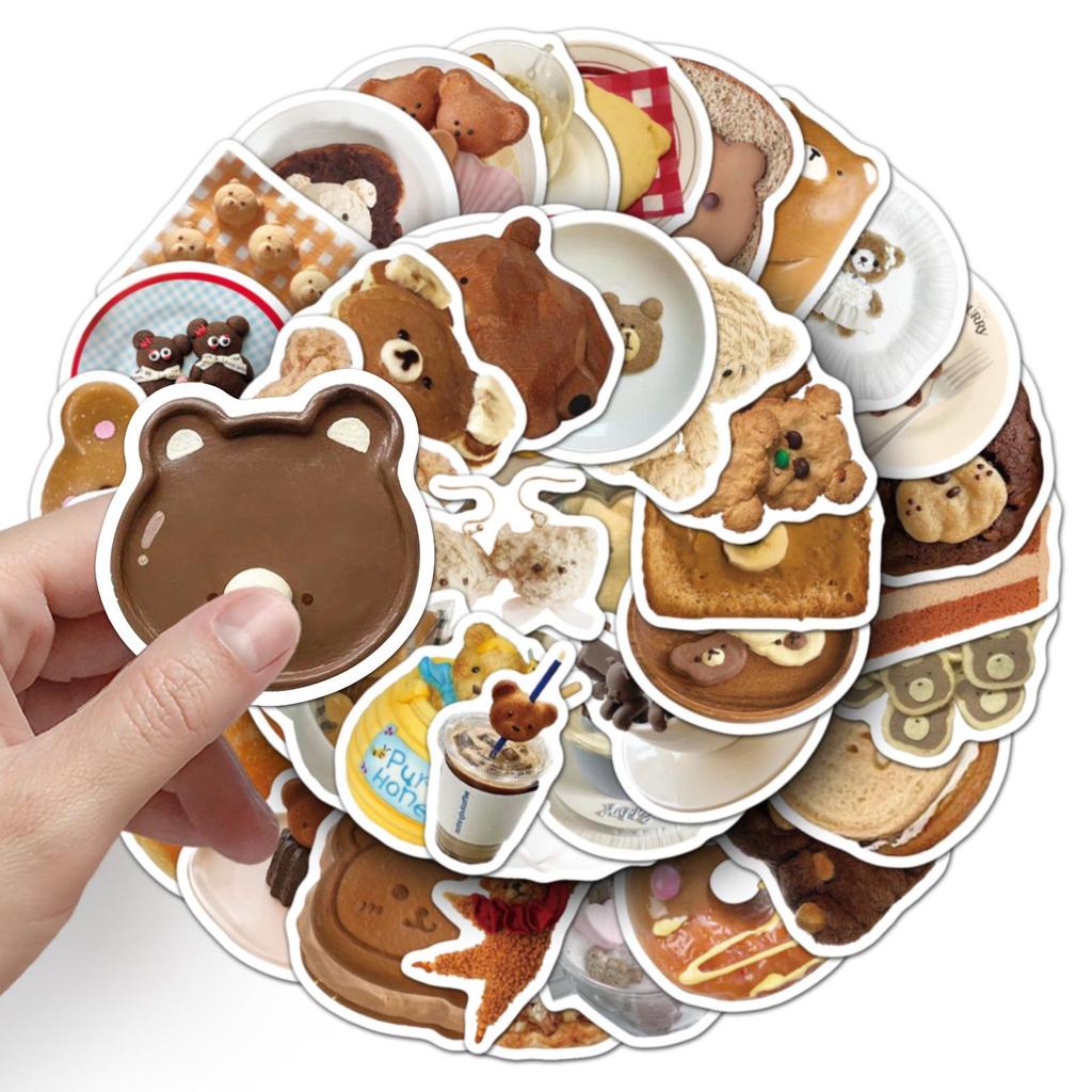 50 Pcs Bear & Food Animal Graffiti Stickers - Creative, Waterproof, DIY for Computer/Guitar