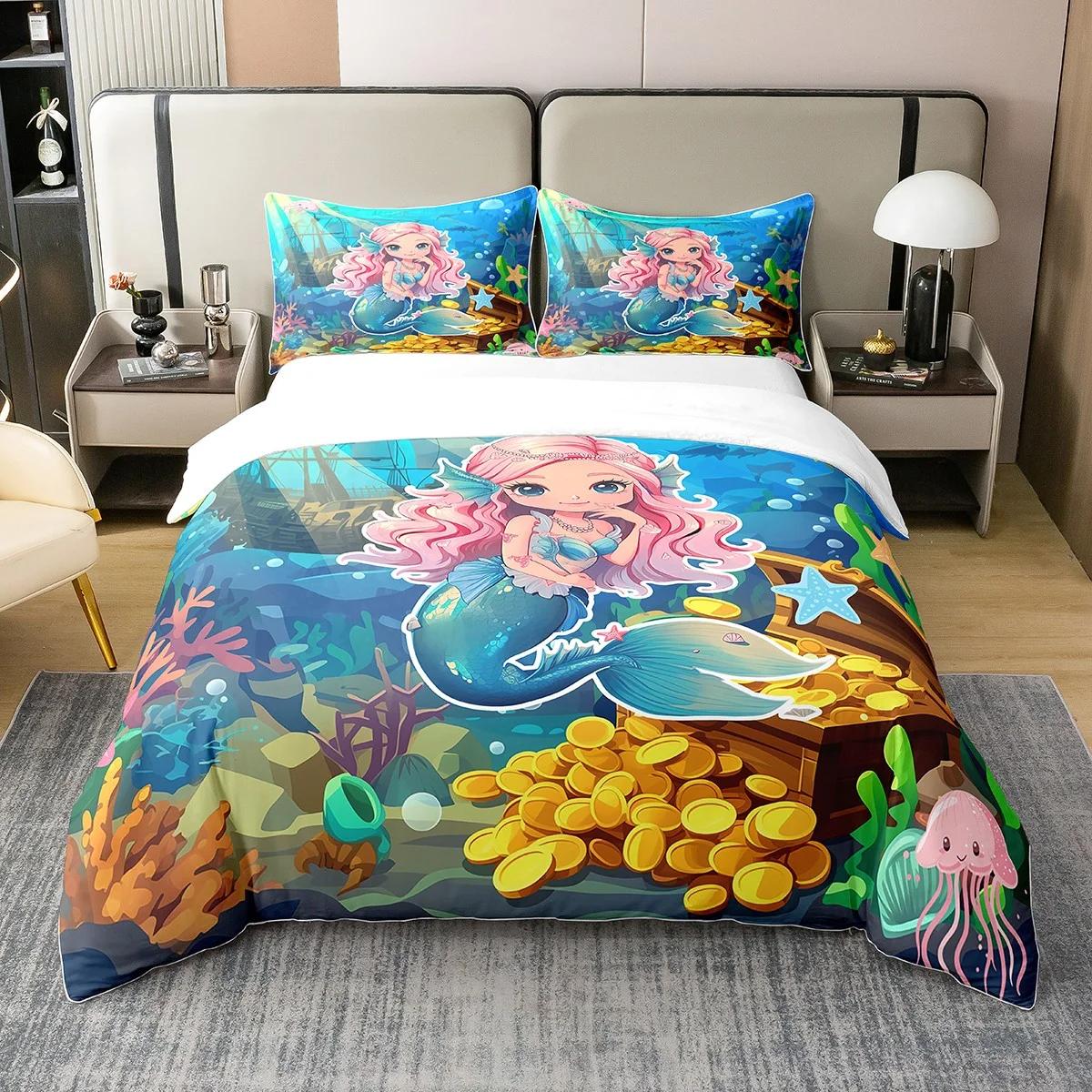 

Beautiful Mermaid Bed Duvet Cover Suitable For Children Boys Girls Mermaid Princess Bed Quilt Cover Warm Comfortable Breathable US Twin(172*218cm)3pcs