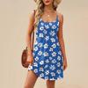 Fashion Women Summer Dress Vintage Floral Print Adjustable Spaghetti Straps Beach Vacation Casual Dress With Pockets