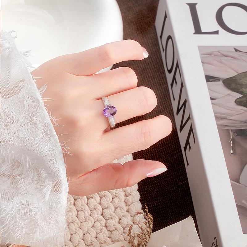 Natural Colored Treasure S925 Sterling Silver Ring for Women's Niche High-end Light Luxury Garnet Topaz Crystal Ring