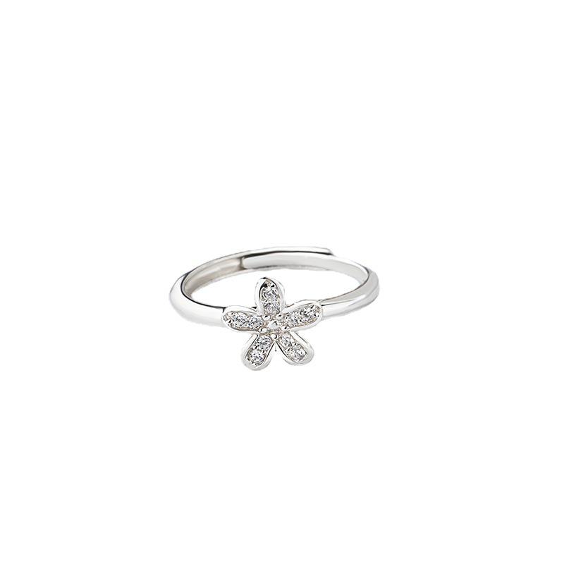 S925 Sterling Silver Floral Diamond-Set Ring: Women's Japanese & Korean Style, Fresh Three-Dimensional Flower Design for Students.