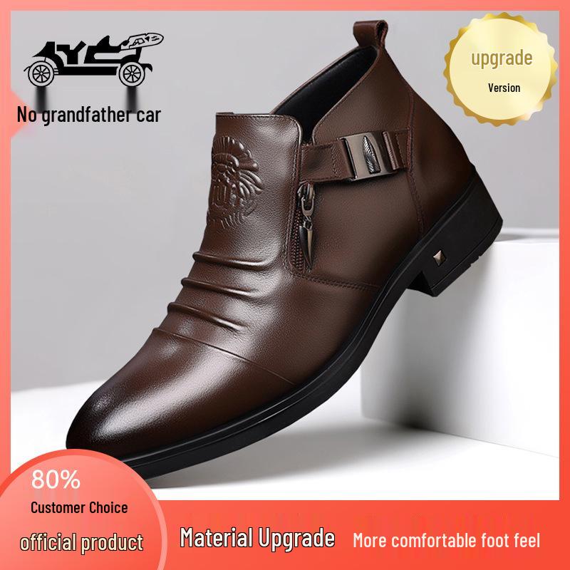 

Men s Autumn-Winter 2025 British-Style Genuine Leather High-Top Chelsea Boots with Velvet Lining 38
