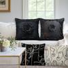 Home Black and White Rose Print Linen Pillow Cover Halloween Sofa Living Room Decoration Cushion Cushion