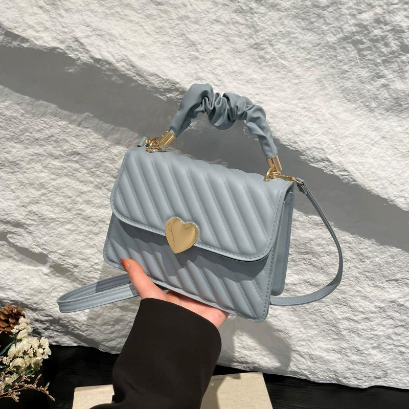 Borsa a Spalla Quadrata da Donna con Decorazione a Cuore, Chiusura a Bottone a Pressione, Borsa a Tracolla Casual per il Pendolarismo Quotidiano e Outfit Estivi