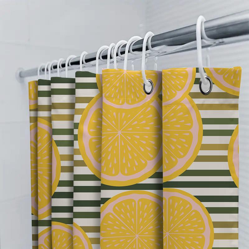 Bright Orange Slice Shower Curtain Waterproof Bathroom Decor Striped Pattern Home Accessories Tiled Washcloth Set