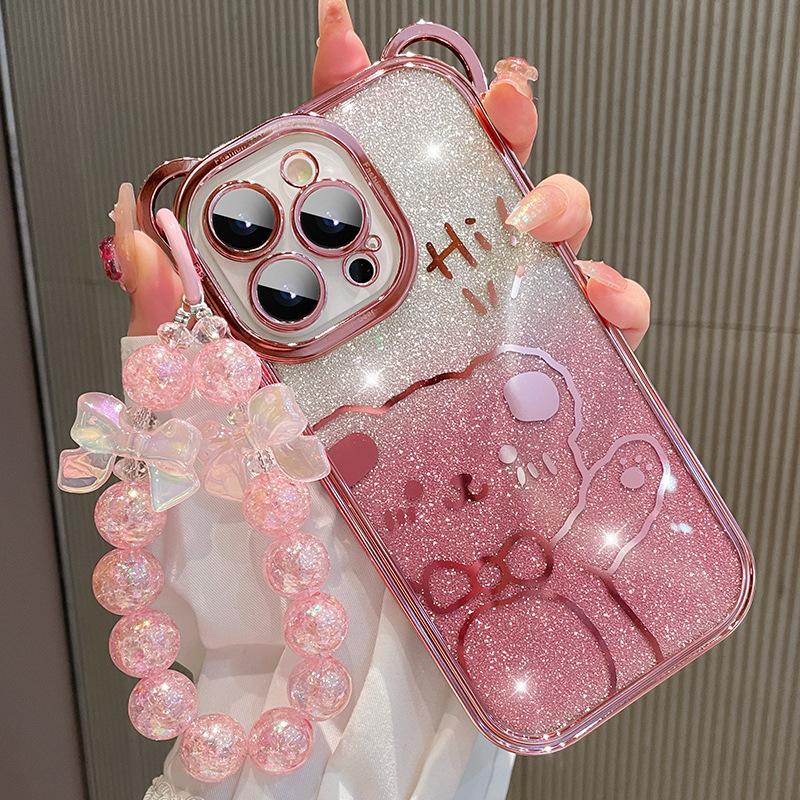 

Glitter Bear Applicable To Apple 17promax Mobile Case IPhone 16PM Bracelet 13 Anti Fall Case 15 Cute 14 iphone16