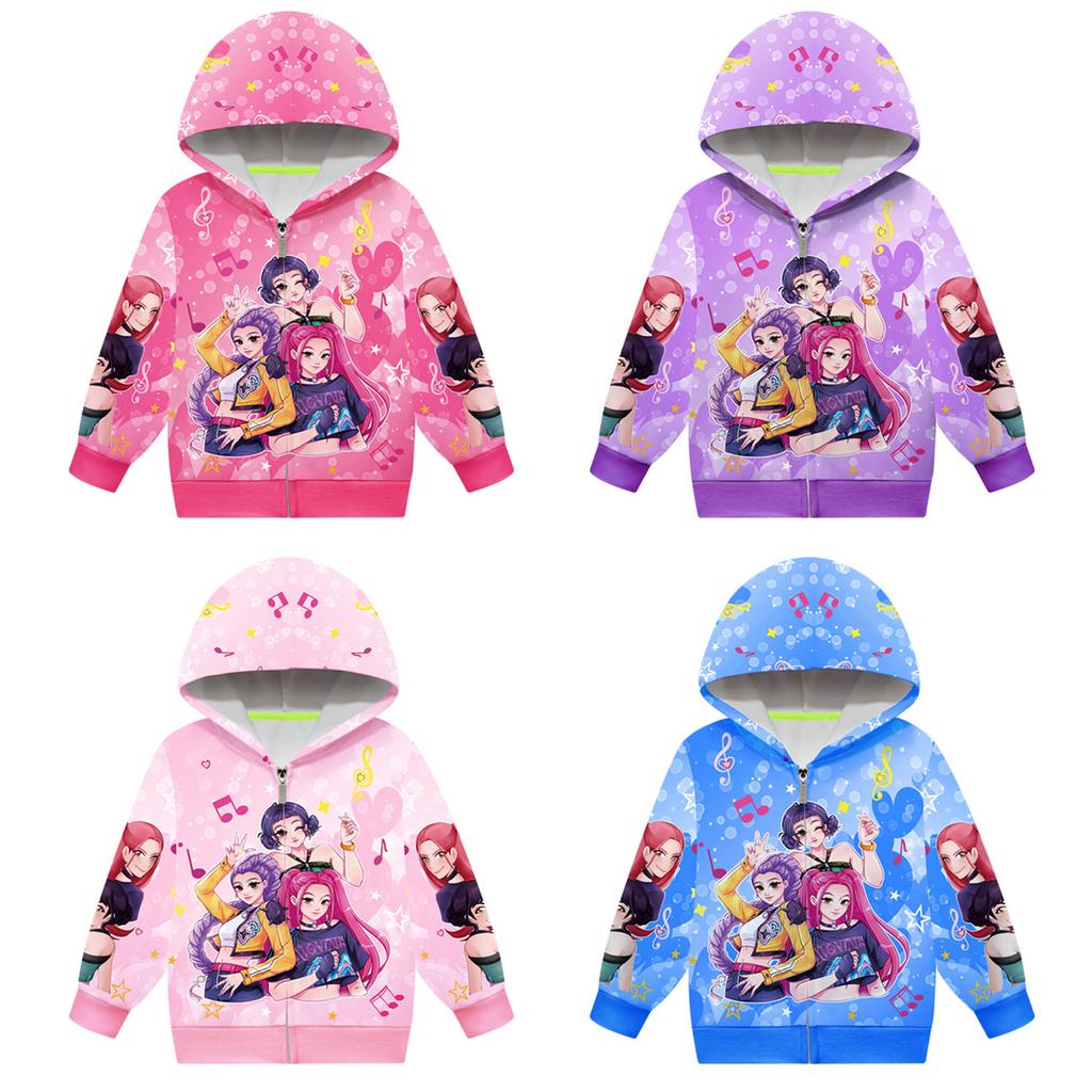 Girls Hoodie 3D Cartoon Jacket Sweatshirt Music Zip Hooded Long Sleeve Tops