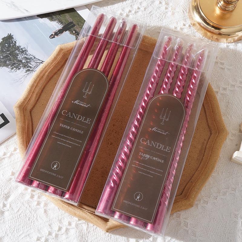 30 cm galwanizowana europejska kolorowa świeca stożek z długim trzonkiem, bezzapachowa, do użytku domowego, świeca stożek, wosk, 4 sztuki