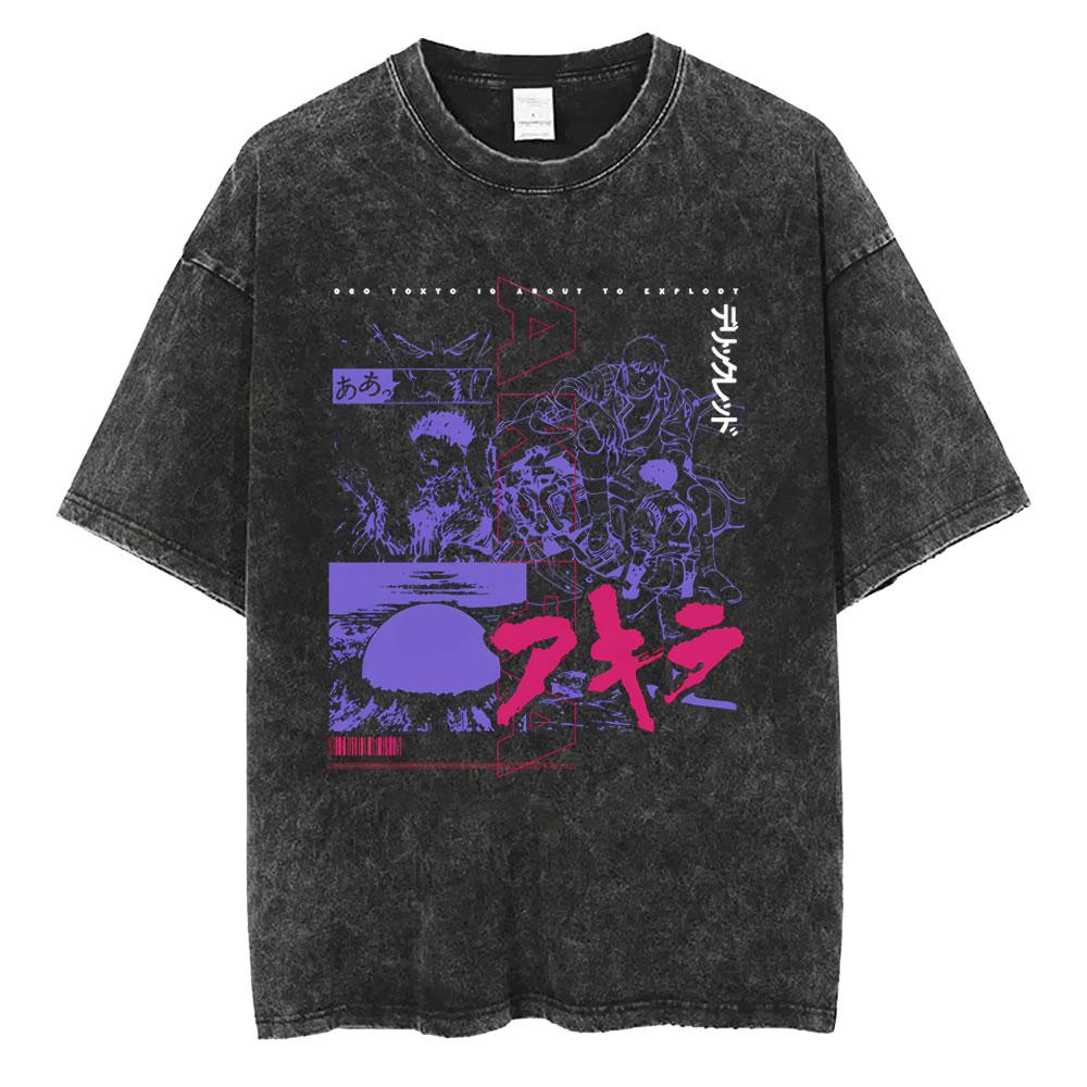Washed Vintage Anime Akira Tetsuo Shima Graphic Print T Shirt Clothing Fashion Retro Oversized T-shirts Streetwear Unisex