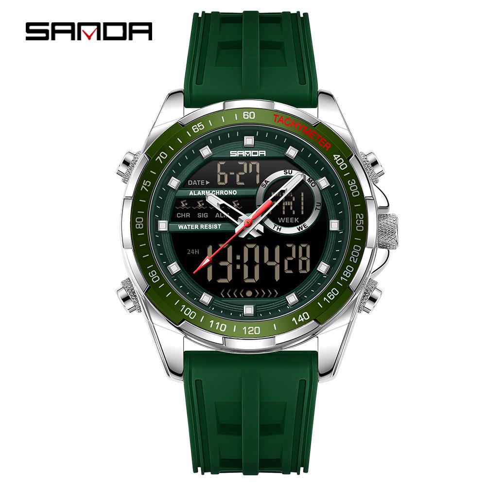 Sanda 6318 Men's Multi-Function Outdoor Sports Watch with Three-City Time, Countdown, and Waterproof Features