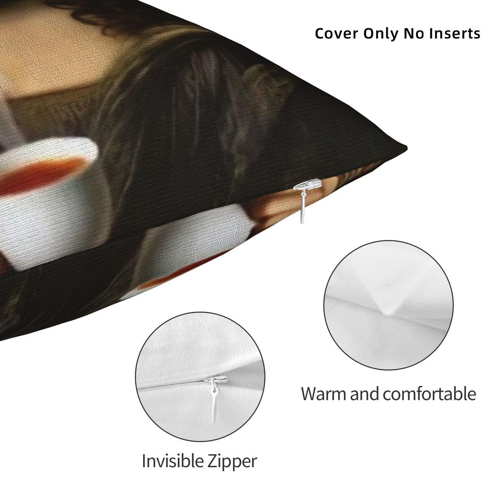 Funny Tea Time Mona Lisa Pillow Cover Custom Cushion Cover Kawaii Pillow Case For Couch Sofa Bedroom