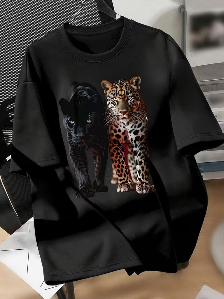 Leopard Print Short Sleeve Tee Realistic Style Casual Summer Top Lightweight Comfortable Versatile for Women Travel Commute