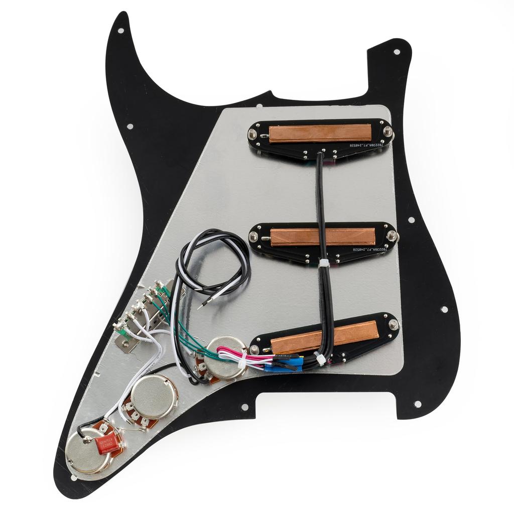 Musiclily Pro-SE ST-DPHC SSS Pre-Wired Pickguard with Ceramic Single-Coil Size Humbucker for Strat Electric Guitar 3P Black Zebra Pickups