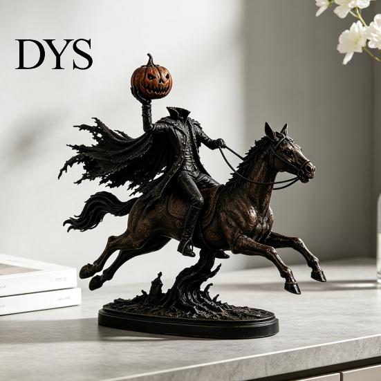 Einzigartige Weihnachtsgeschenke Beleuchtete Kopflose Reiter Statue, Aufleuchtendes Reitpferd Warmer Dunkler Horror Stil Dekorationen Leuchtende LED Kürbiskopf Skulptur