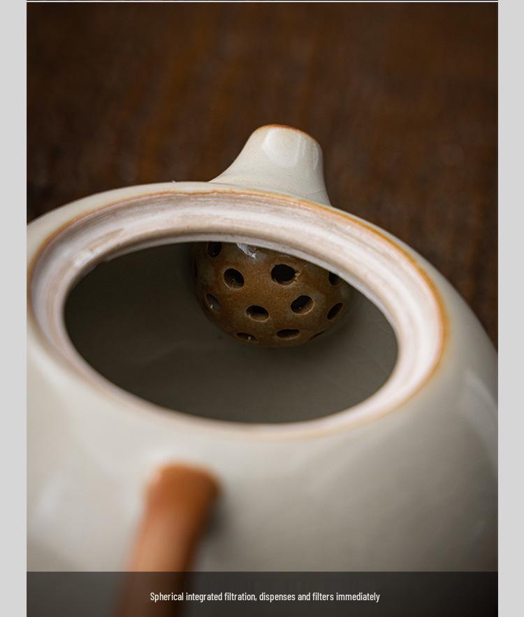 Small Beige Crackle Glaze Ru Ware Xishi Teapot – Ceramic Kung Fu Tea Infuser Set