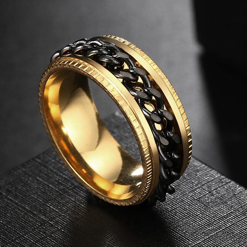 Spin Rotating Anxiety Fidget Titanium Rings For Men Colorful Stainless Steel Chain Finger Men Ring Punk Rock Hippie Accessory