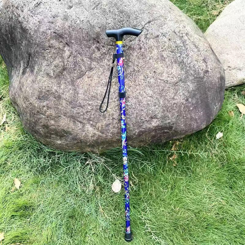Telescopic Folding Walking Stick for Hiking - Printed Design with Straight Handle for the Elderly.