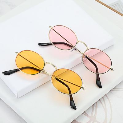 Fashion Unisex Uv400 Small Frame Metal Gradient Mirror Glasses Men'S Shades Sun Glasses Oval Sunglasses