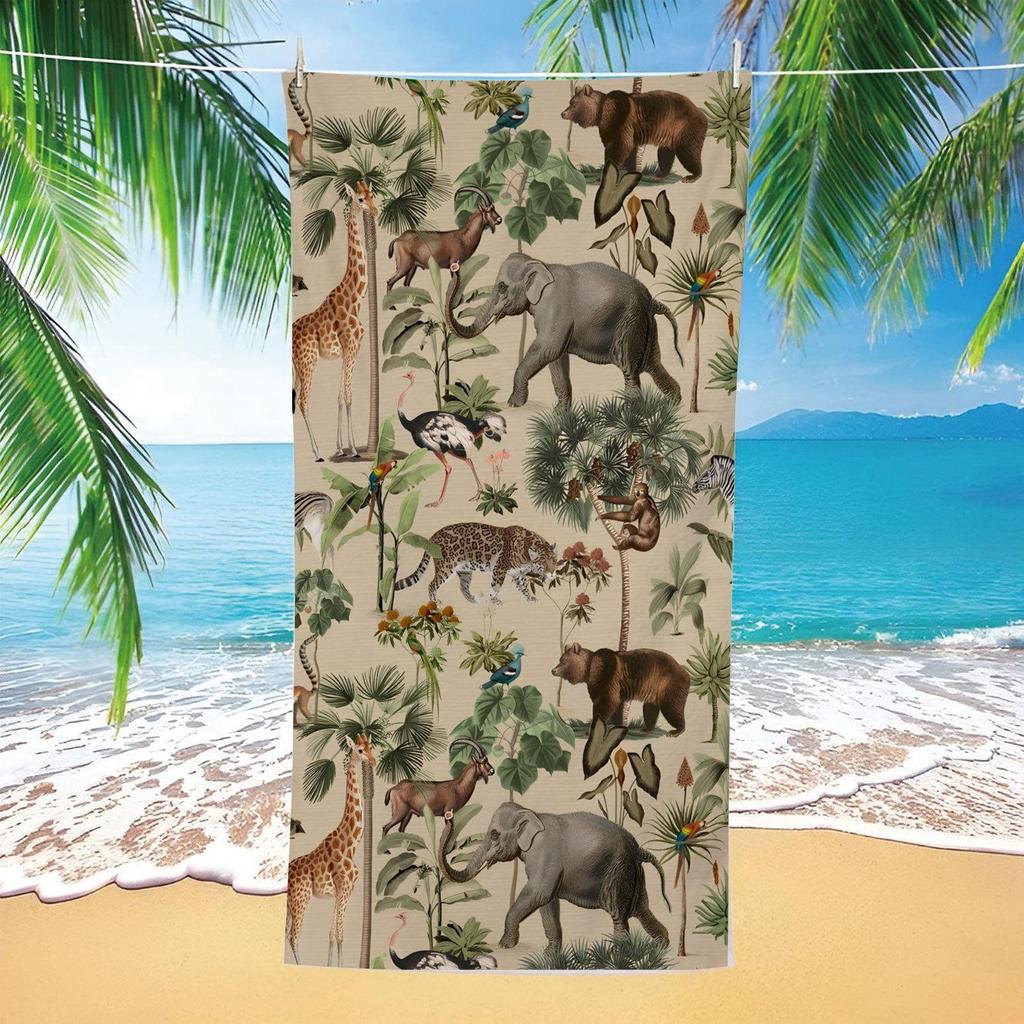 Tropical Quick-Dry Beach Towel with Ocean Whale & Sea Turtle Print - Absorbent & Ideal for Summer Seaside Vacations
