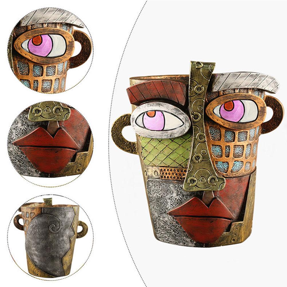 Resin Abstract Beauty Face Flower Pot Funny Face Flower Pot Colorful Face Abstract Planter Art Flower Pot for Plant Lover Gift