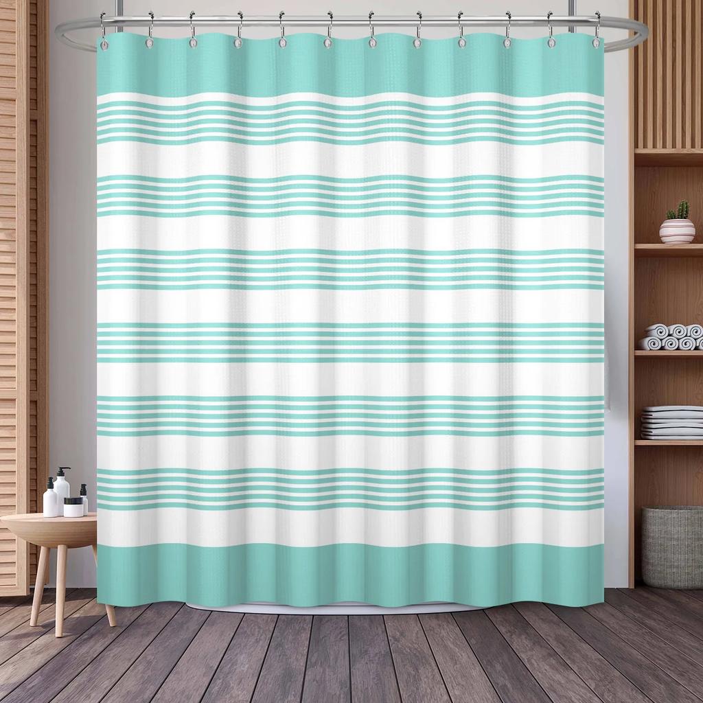 Waffle Shower Curtains Modern Hotel Style Striped Geometric Pattern Bath Decor Waterproof Polyester Bathroom Curtain with Hooks