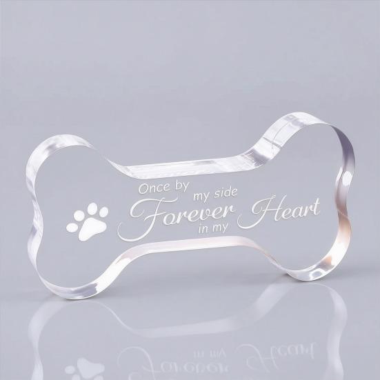 Acrylic Bone Table Sign Decoration, Paw Print Bone Desk Ornament, Transparent Bone Shape Keepsake Decor, Sympathy Gift for Loss of Dogs