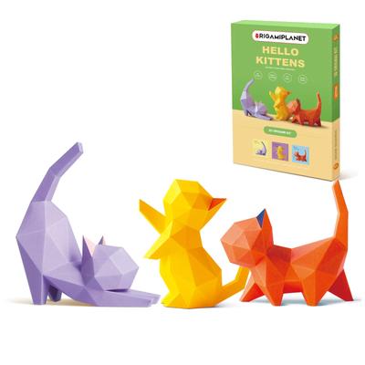 ORIGAMIPLANET Hello Kittens 3D Origami Paper Craft Gift Set 3 3D Cute Cat Origami Animal Paper Sculpture for Teens Adults Perfect DIY Art Gift for and