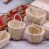 Mini Handwoven Straw Storage Basket Soft Portable Handle Natural Woven Small Organizer for Girls Dollhouse Hair Clip Storage