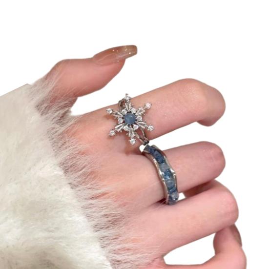 2Pcs/Set Women Ring Set, Stackable Ring with Cubic Zirconia Micro-Setting, Snowflake Row Rings Set for Jewelry Gift