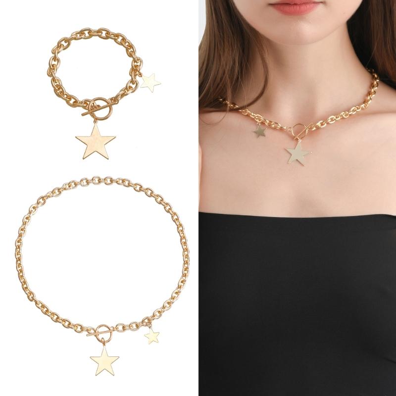 Collarbone Chain Temperament Simple Metal Five-pointed Star Necklace Bracelets