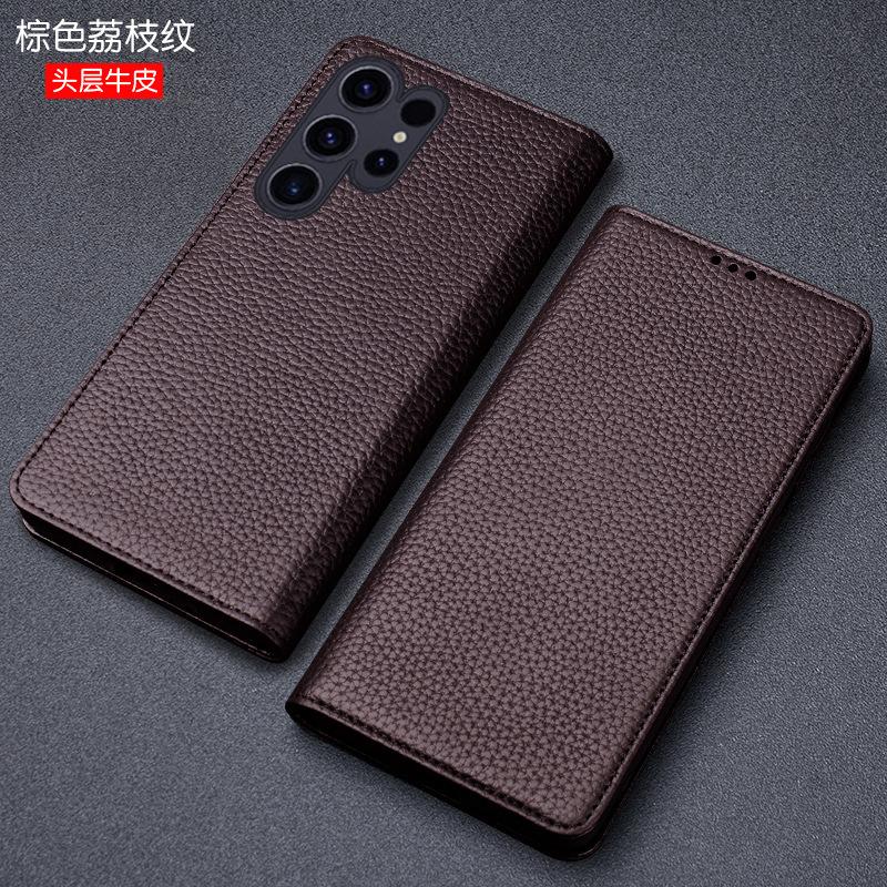Luxury Genuine Leather Wallet Business Phone Case For Samsung Galaxy S24 Ultra Plus Cover Credit Card Money Slot Cover Holster