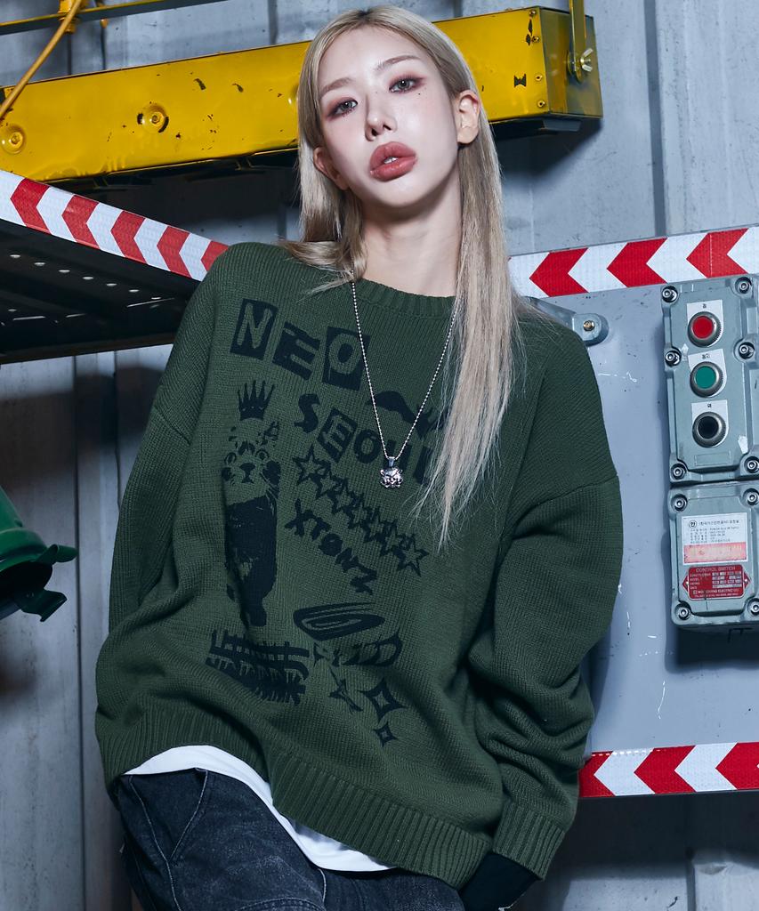 XTONZ Xf002 Cat World Pullover Knit (Khaki)