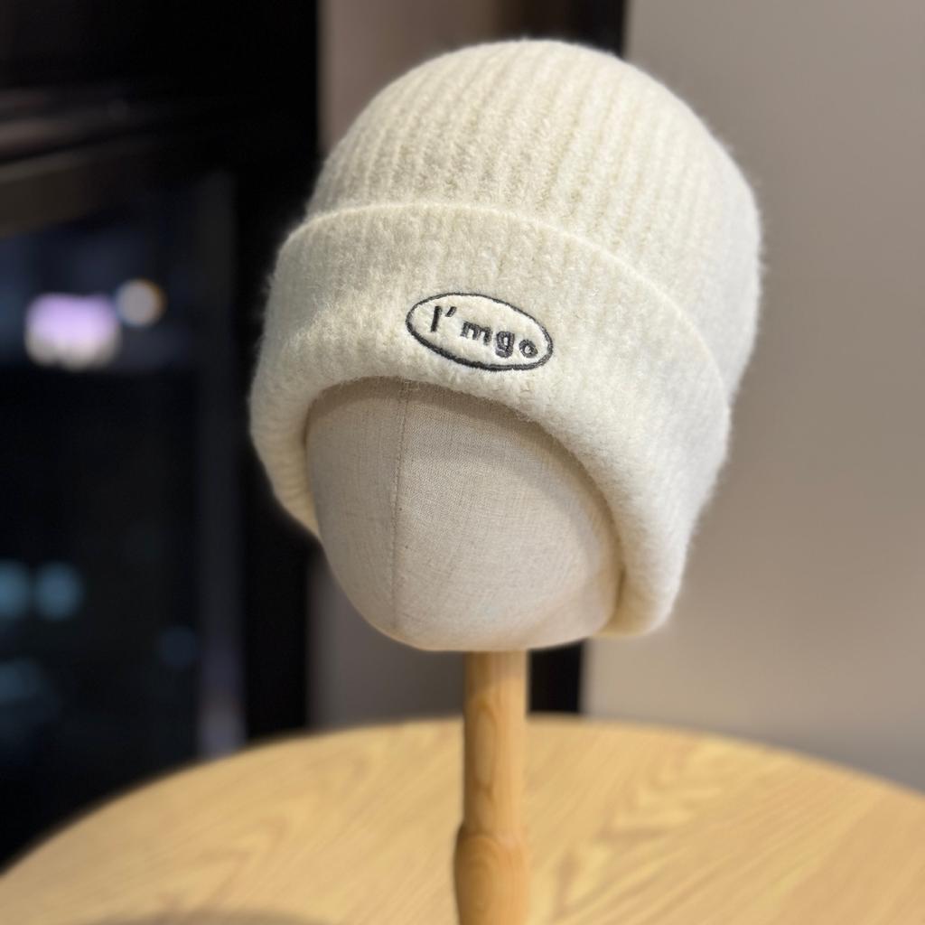 Letter Embroidered Woolen Hat for Women Korean Style Autumn and Winter Warm Large Head Circumference Ear Protection Knitted Hat for Men