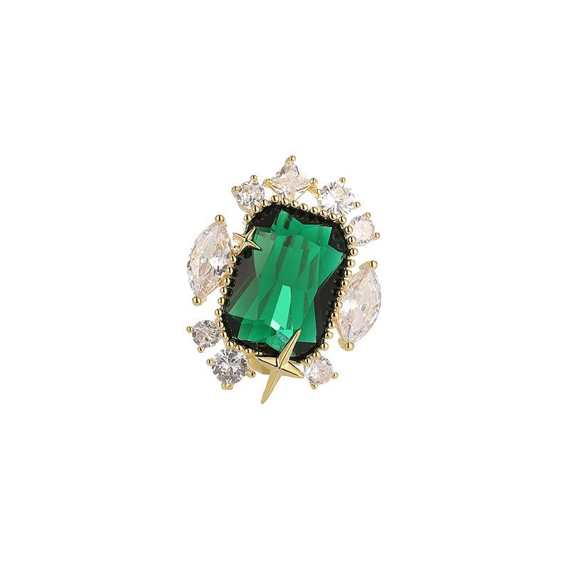 **Bo Xin Yun Luxury Geometric Green Zirconia Brooch - Korean Style Pin Accessory**