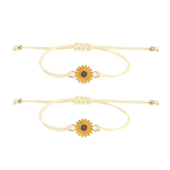 2Pcs Braided Bracelets, Adjustable Drawstring Design Friendship Bracelets, Chrysanthemum Pendant Friendship Wristbands for Versatile Daily Wear
