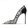 Fashion Black Transparent Colorful Rhinestone Bling Bling Pumps 2025 Spring New Pointed Toe Stiletto High Heels Shallow Fashion Sandals