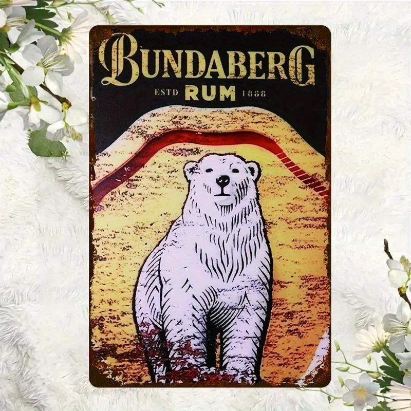 Bundaberg Rum 1888 Vintage Metal Wall Sign Rustic Iron Decor White Bear Illustration MultiUse IndoorOutdoor Weathered 20X30CM