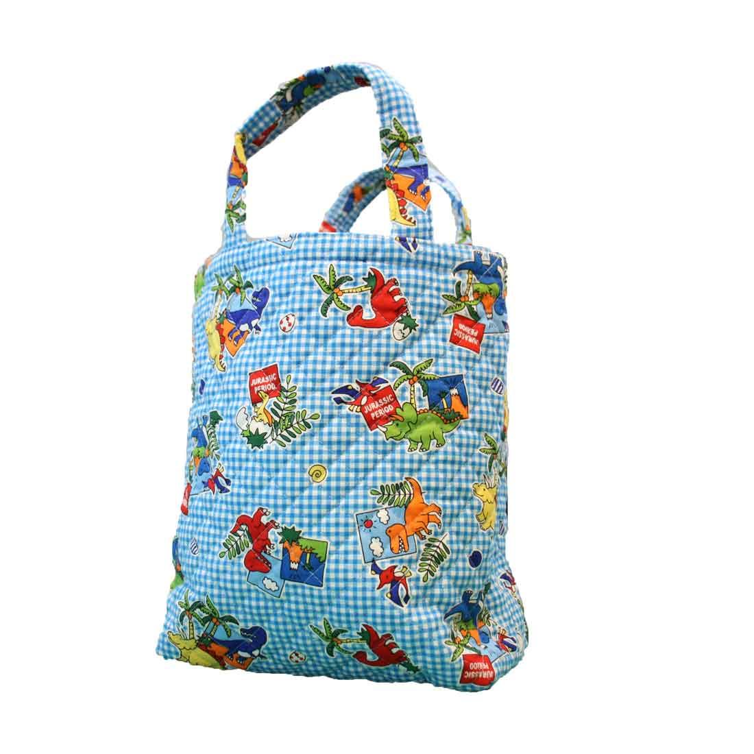 Shoe case (blue check x dinosaur pattern) 2-pair shoe bag for girls, boys, children, going to kindergarten, going to school, kindergarten, elementary