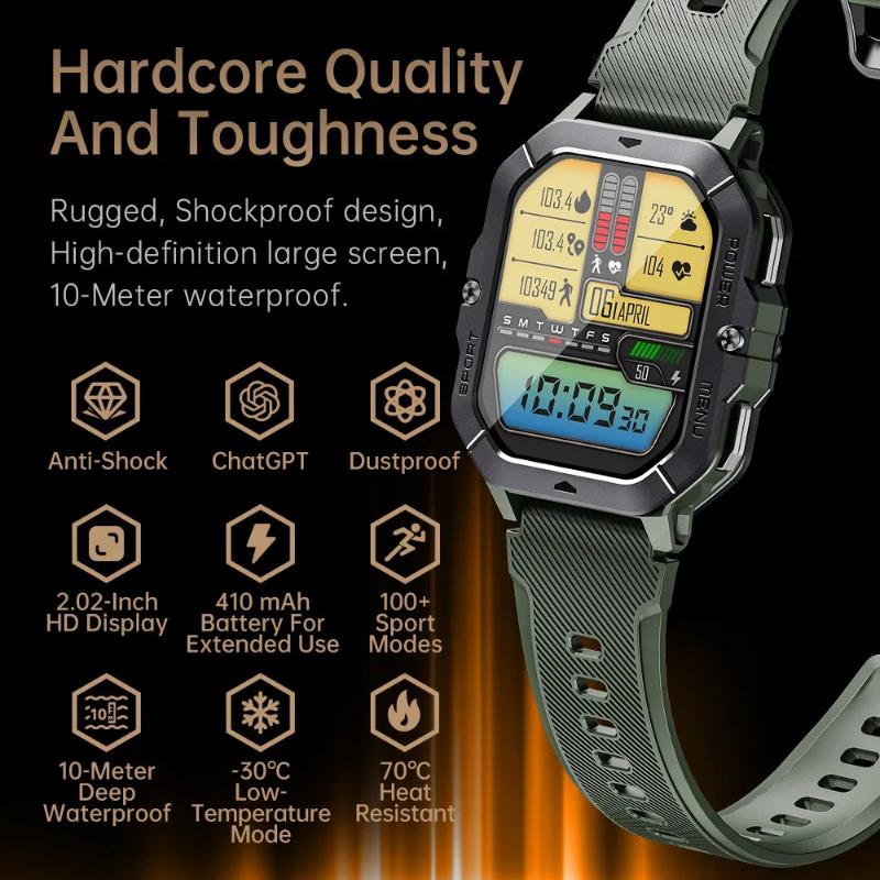 2025 New Men Sports SmartWatch 2.02in Screen Blood Oxygen Heart Rate Bluetooth Talking Watch 100+ Sport Mode Outdoor Smart Watch