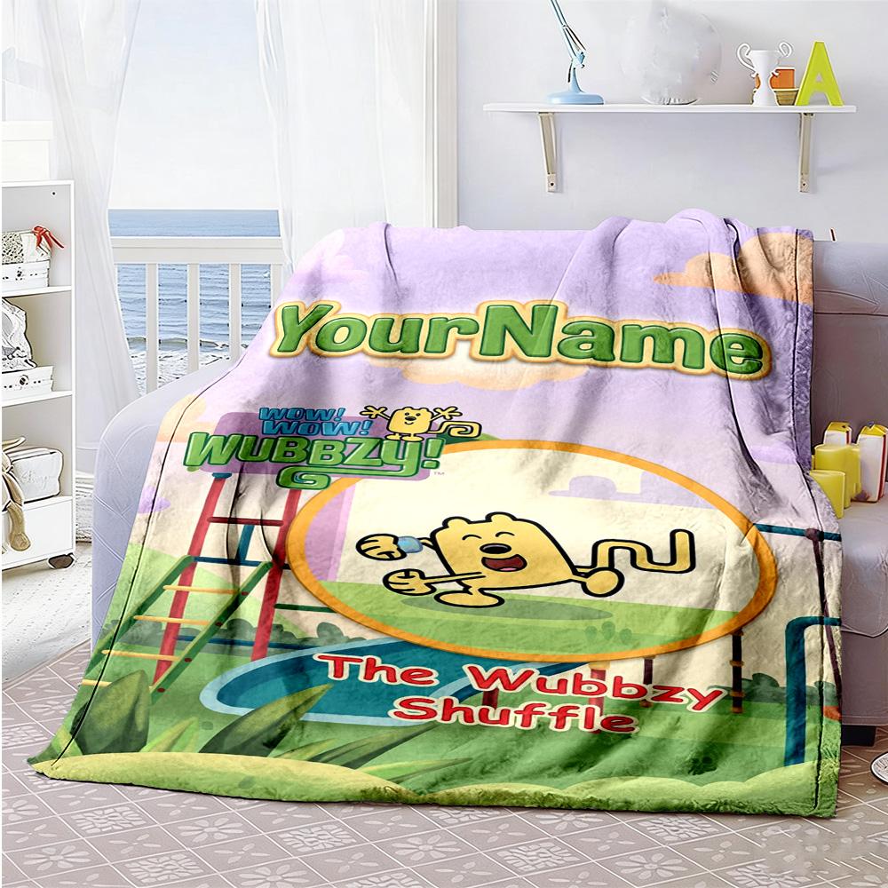 Wow! Wow! Wubbzy Customize Your Name Blanket Lightweight Customizable Blanket Durable Comfort Suitable for Bed Sofa Office Livingroom All-Season Use