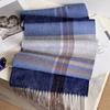 Men's Dark Blue Plaid 100% Pure Wool Scarf - Luxurious Winter Gift for Boyfriend, Father, or Elders.