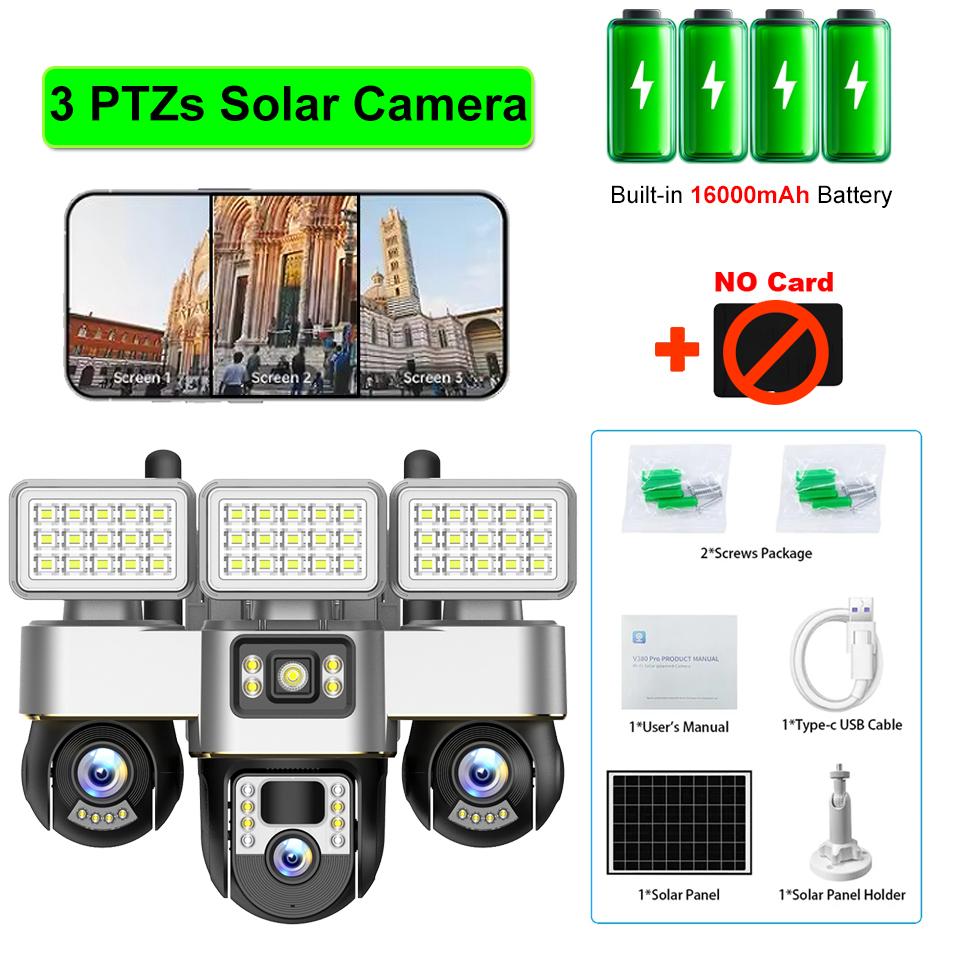 

V380 PRO 4G Сонячна камера 15MP HD Нічне бачення 3 PTZ Камери відеоспостереження Зовнішні PIR-датчики виявлення людини V380 Pro Зовнішній монітор Домашні камери спостереження 4G Camera