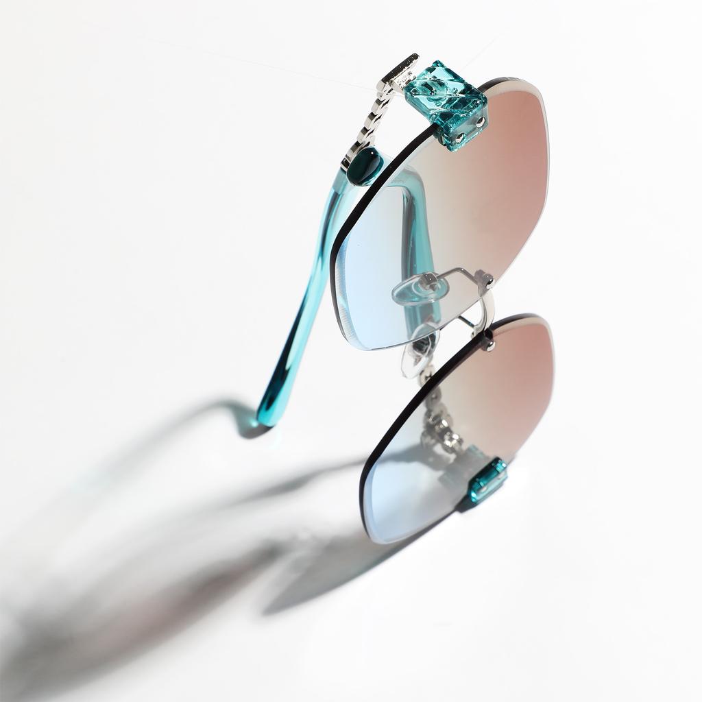 Glasses Borderless Chain Sunglasses Women'S Rhombus Square Sunglasses Men'S Diamond Trimmed Glasses