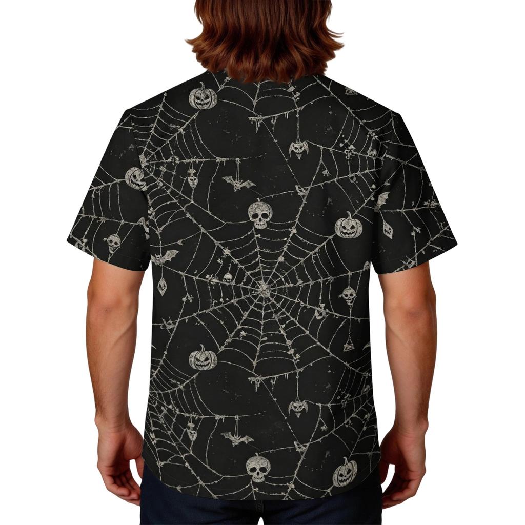 Men's Halloween Print Scrub Top - V-Neck with Pockets, Comfort Fit Uniform for Nurses, Doctors & Dentists, Daily Work Wear, Seasonal Top