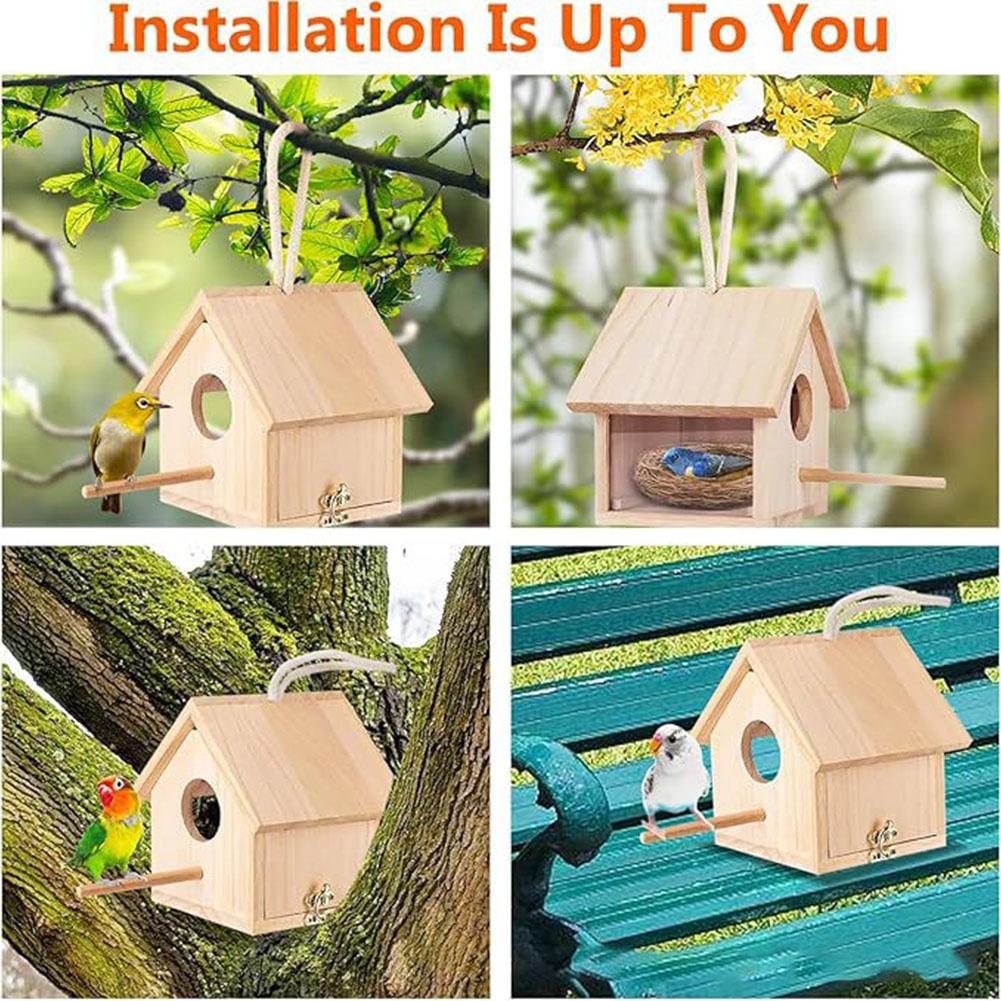 Creative Solid Wood Hummingbird House Outdoor Wooden Bird Nesting Box Hanging Birdhouse Feeder for Garden Yard Patio Decoration