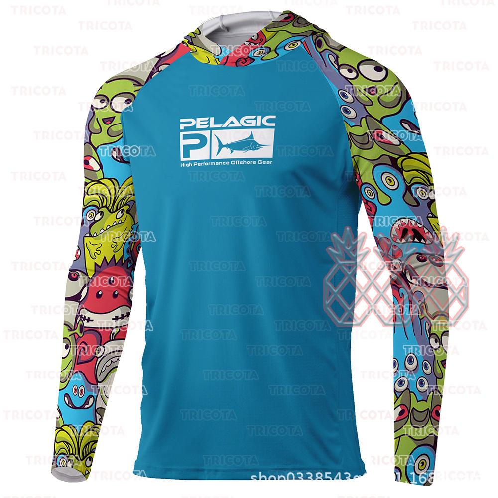 Cross-border Pelagic hooded fishing suit summer long-sleeved sunscreen T-shirt quick-drying breathable Luya fishing suit ice silk XS