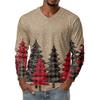 Men's Fashion Printed V-Neck Casual Long-Sleeved T-Shirt Bottoming Shirt Top