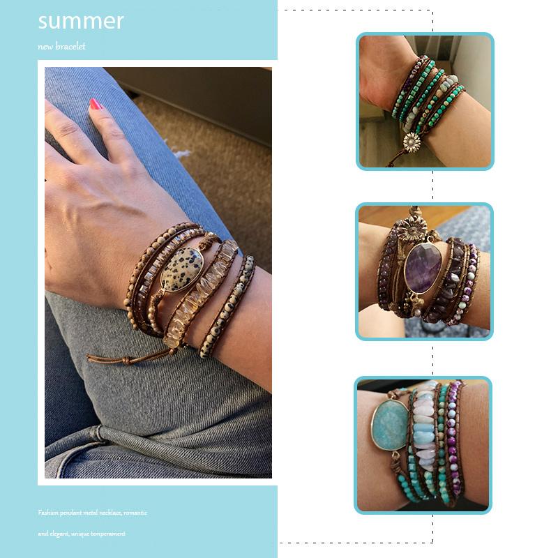 RH Mode Handma Böhmischen Schmuck Boho Armband Gemischt Natürliche Steine Charme 5 Stränge Wrap Armbänder Geschenk DropShipping